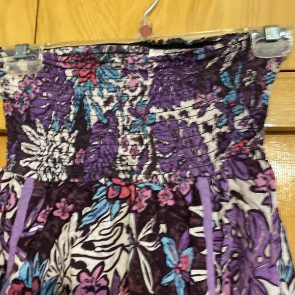 Xhilaration midi skirt pockets or strapless top ruffled hem purple flora… - Picture 2 of 10